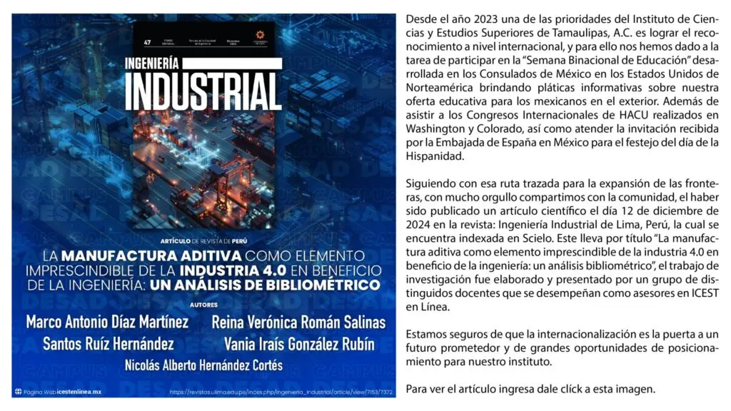 Artículo en revista Ingeniería Industrial por asesores en ICEST en Línea
